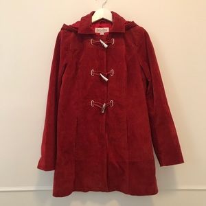 vintage dark red suede coat w removable hood S
